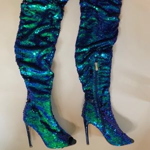 Mermaid thigh high sequin boots HALLOWEEN